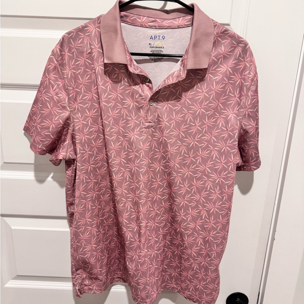 Apt. 9 Men's Polo Shirt with Pink Leaf Pattern